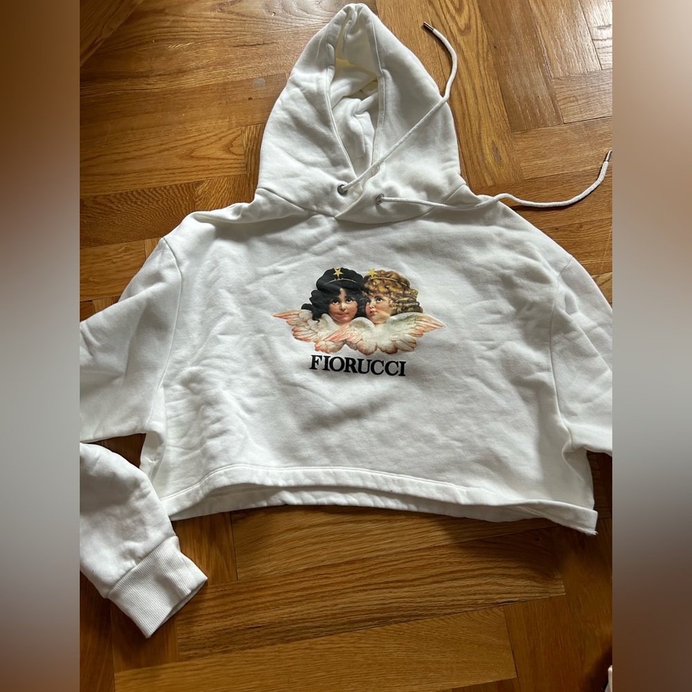 Fiorucci cropped white hoodie with angel's graphic  NWT